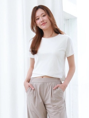ECO BLUE】エコ素材ストレッチクロップド丈トップス(243045)｜MIULAN