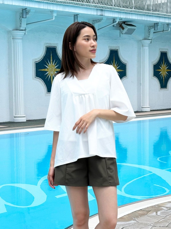 【水際着】UVカット五分袖チュニック水着/トップス(253101)