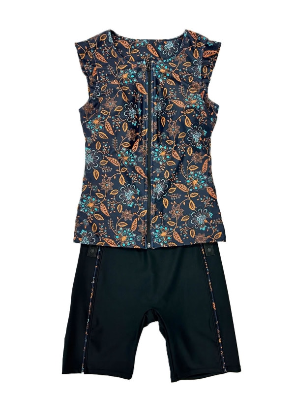 ペイズリー柄プチスリーブフィットネス水着(243115)