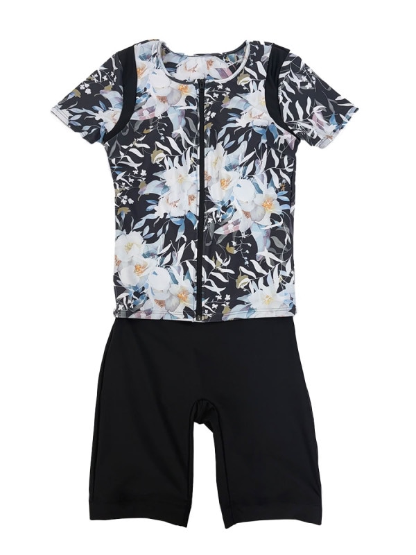 エレガントフラワー半袖フィットネス水着(264005)