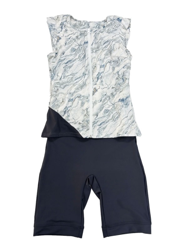 マーブル柄プチスリーブフィットネス水着(264007)