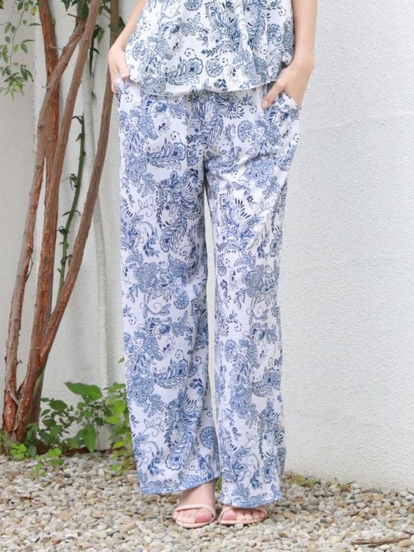 【新作リゾートウェア】ソフトエスニック柄ロングパンツ(265004)