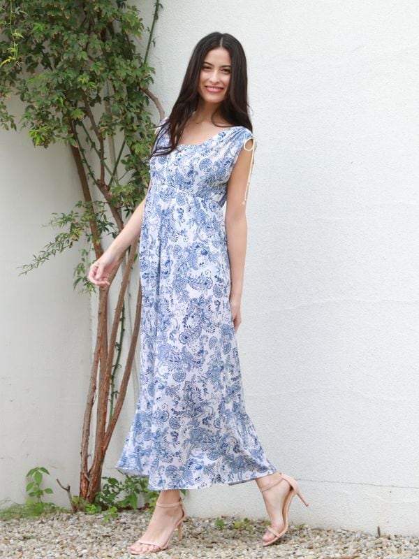 【新作リゾートウェア】ソフトエスニック柄リゾートワンピース(265005)