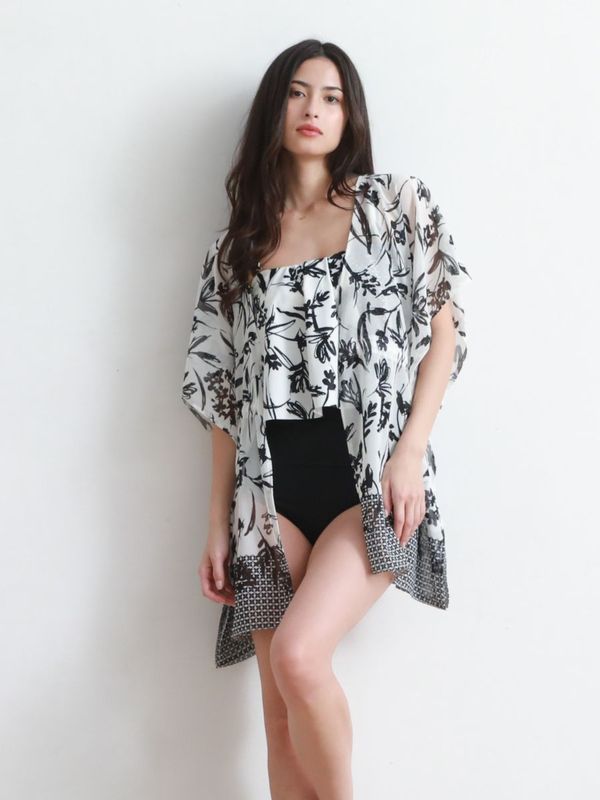 【新作リゾートウェア】モノトーンフラワー柄ガウン(265010)