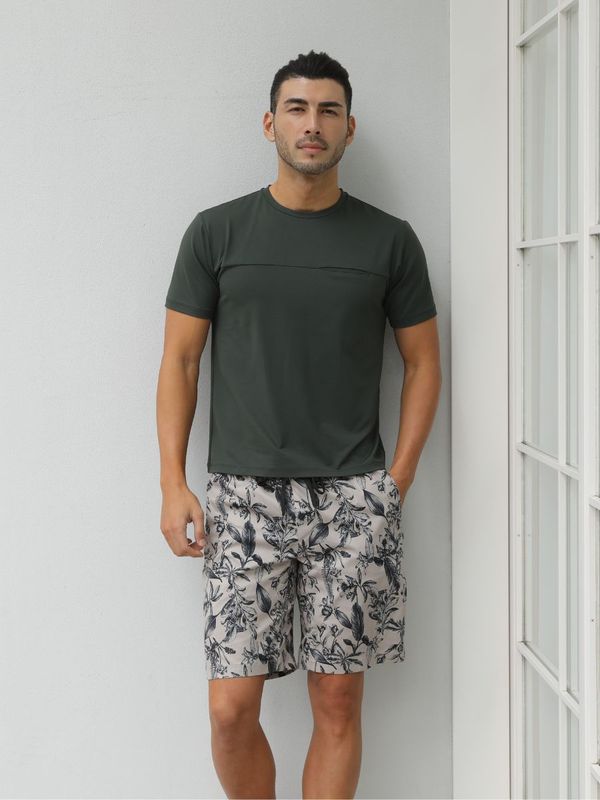 【メンズ新作水着】ハーバルボタニカル柄レギュラー丈メンズサーフパンツ(266308)