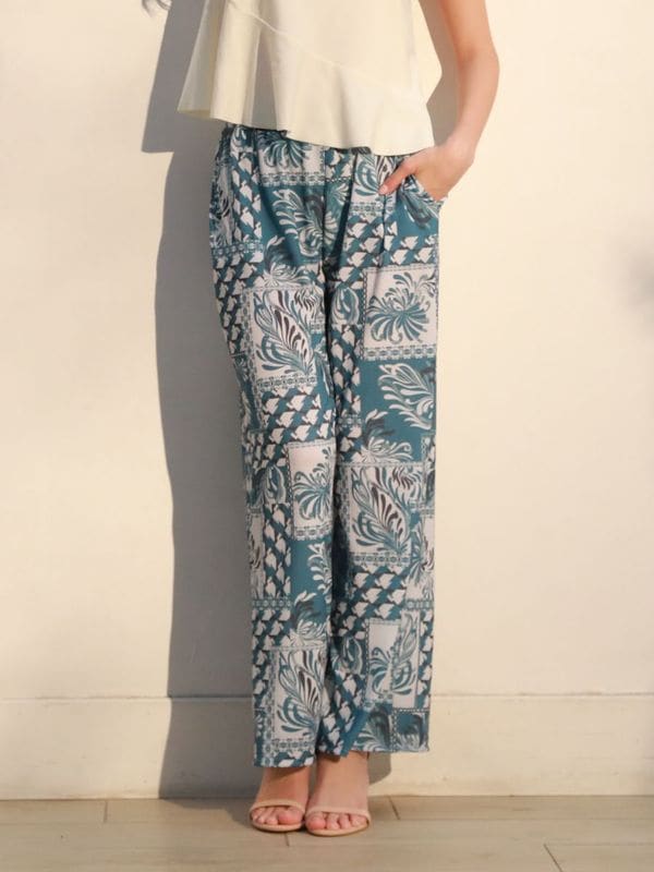 【新作リゾートウェア】ミックスエスニック柄ロングパンツ(265019)