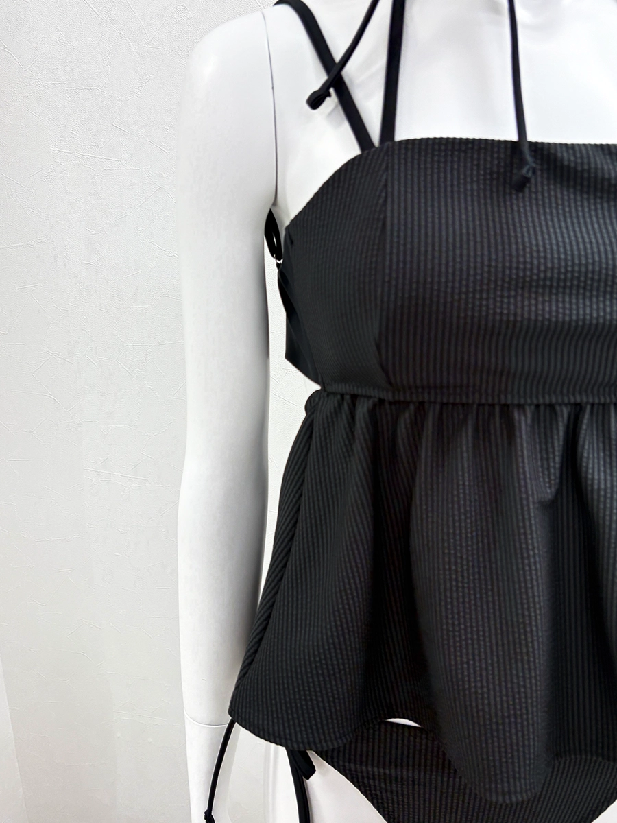 □ホワイト□無地チョーカー風リボンベアトップビキニ/ベアキニ(258042