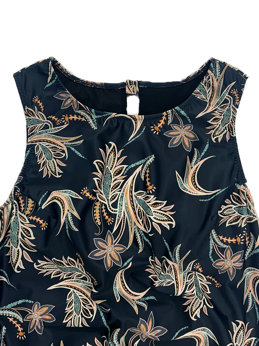 オリエンタルフラワー柄オールインワン水着(255005)｜MIULAN TOKYO公式通販