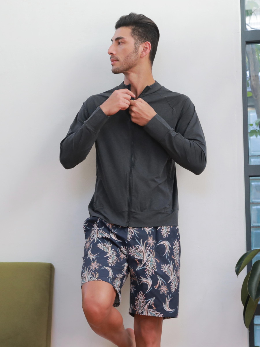 新作】オリエンタルフラワーレギュラー丈メンズサーフパンツ(256312