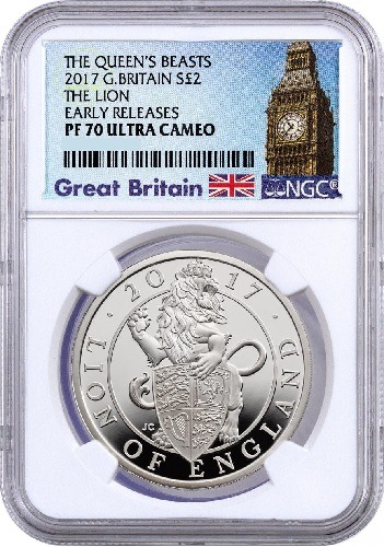 2017 クイーンズビースト ライオン NGC PF70UC 2ポンド 銀貨 2017