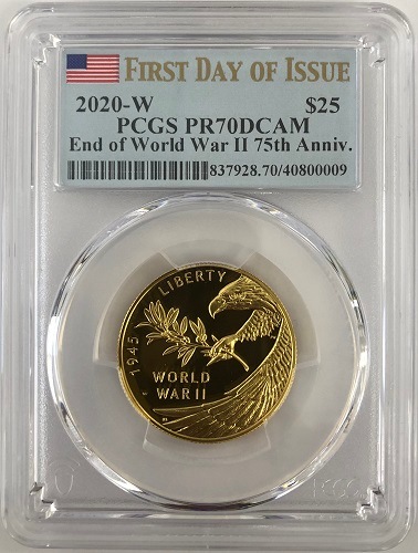 �ڴ����ۡڶ�Կ�������ʤ��ۡڲ���ͳ���ʤ��� 2020ǯ �����������ｪ��75��ǯ 0.5���� $25 �ץ롼�ն�� PCGS PR70DCAM First Day of Issue