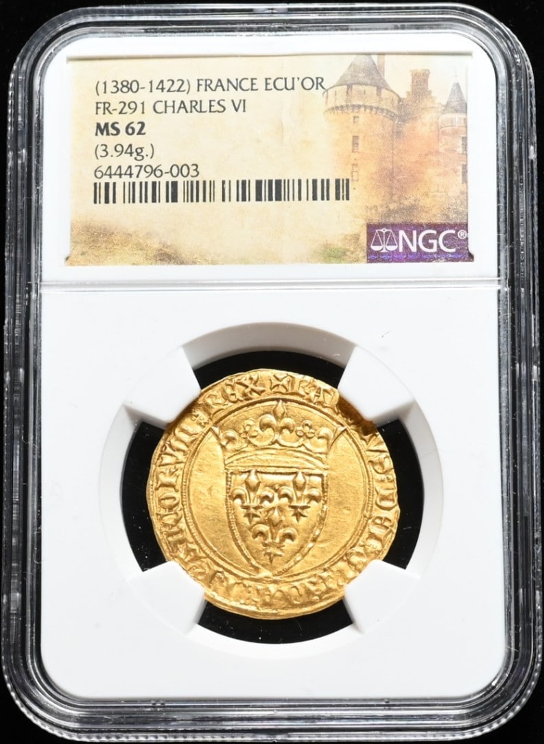 銀行振込割引なし】【会員様割引なし】1380-1422 フランス シャルル6世 エキュドール金貨 NGC MS62 | 新商品 | 都コイン（ミヤコ コイン）