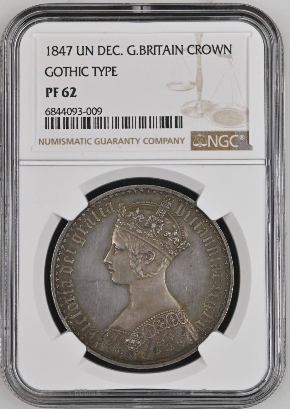 希少】 【銀行振込割引なし】【会員様割引なし】 1847年 グレートブリテン Victoria ヴィクトリア ゴシック クラウン プルーフ銀貨  Undecimo edge NGC PF62 | 新商品 | 都コイン（ミヤココイン）