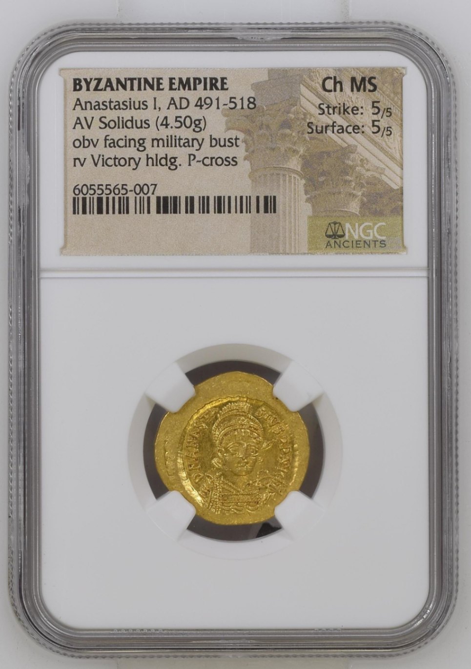 【Choice MS高鑑定品！】【銀行振込割引なし】【会員様割引なし】 491‐518 ビザンティン帝国 アナスタシウス1世 金貨 4.3g