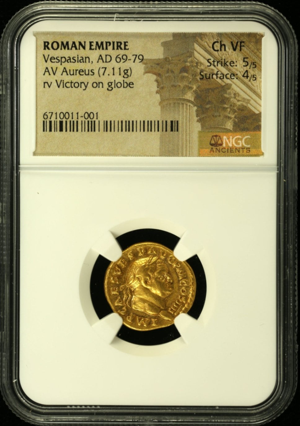 銀行振込割引なし】【会員様割引なし】 69-79 古代ローマ帝国 ヴェスパシアヌス帝 アウレウス金貨 7.11g NGC鑑定 Ch VF Strike  5/5 Surface 4/5 | 新商品 | 都コイン（ミヤココイン）