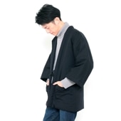 【残りわずか】半纏 [麻の葉袢天] 黒のみ 中わた:綿100% 身丈80cm