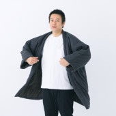 【在庫限り 生産終了】半纏 [山並み袢天 oversized] 紺・グレー 混紡わた ロング95cm丈【WEEKLY HANTEN SHOW ! 掲載商品】