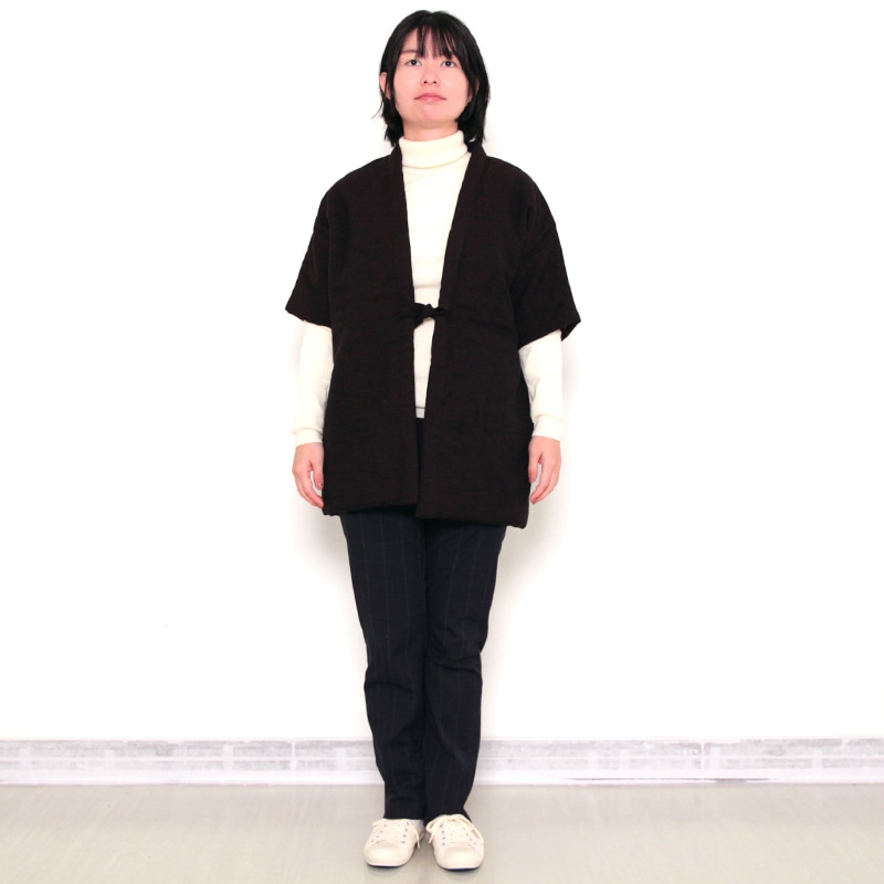 数量限定】五分袖半纏 [熱砂] 黒/赤 中わた:綿100% 身丈74.5cm