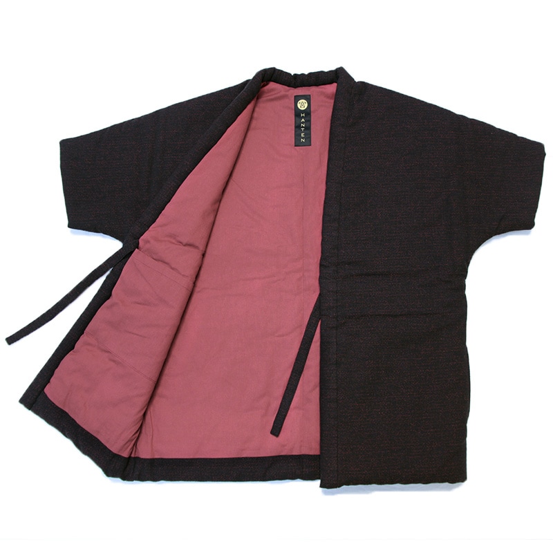 数量限定】五分袖半纏 [熱砂] 黒/赤 中わた:綿100% 身丈74.5cm