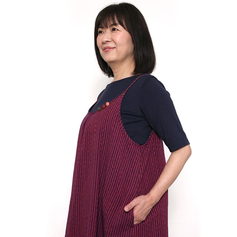 キャミソールワンピース 和木綿 飾りボタン付きジャンスカ 寒茜 ピンク 綿100 宮田織物 公式通販サイト