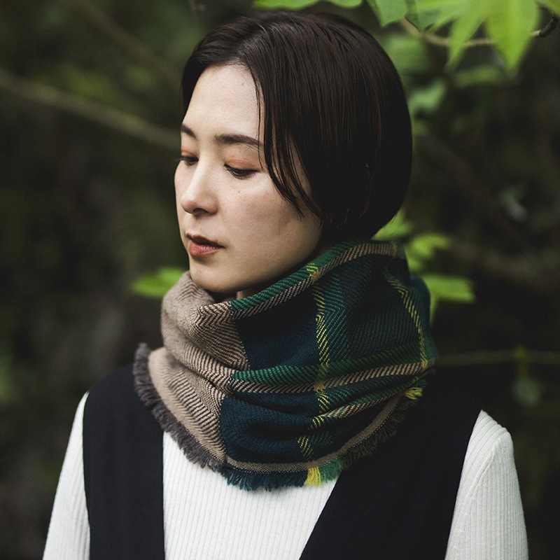 工房織座 [NECKABLE WOOL SNOOD CHECK] 全4色 ウール100%