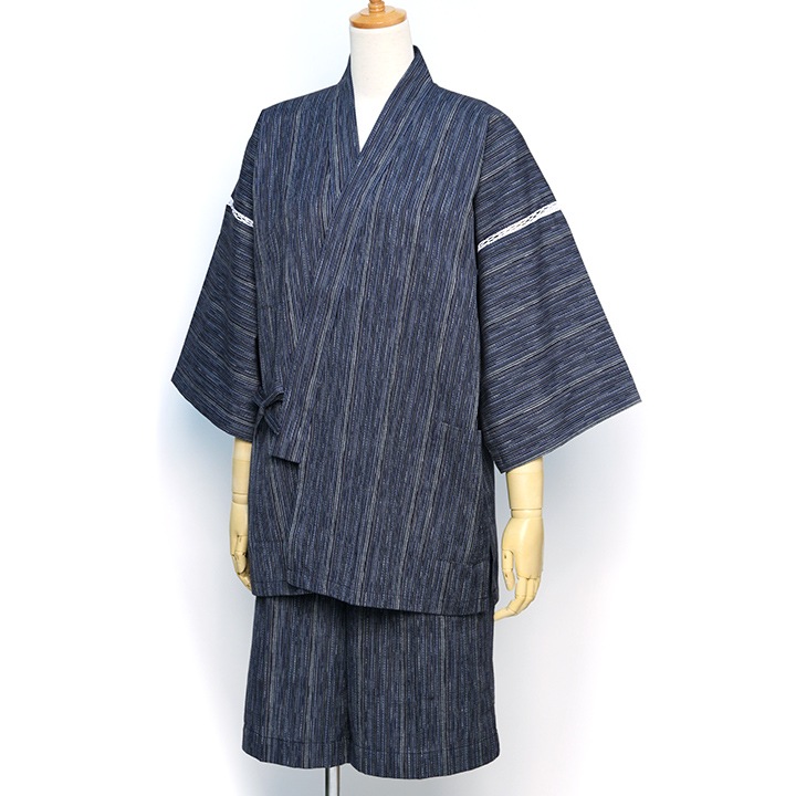 甚平 [麦打] ブルー 夏用 綿100％ 大きいサイズ