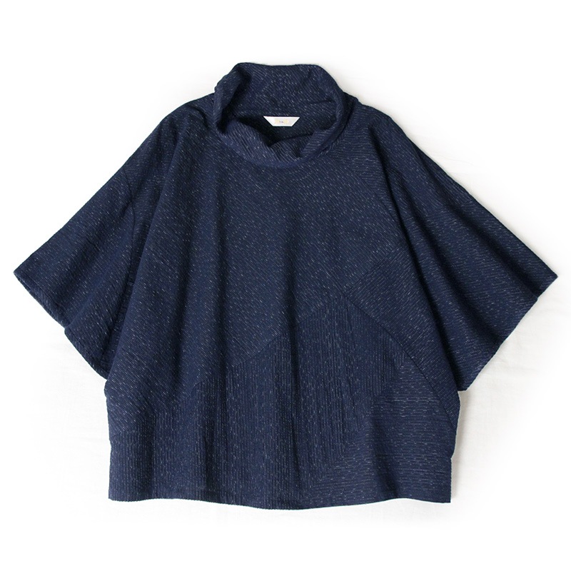 美品　パラスパレス　しずく柄ブラウス　プルオーバー　半袖　藍色　総柄 美品 パラスパレス しずく柄ブラウス プルオーバー 半袖 藍色 総柄