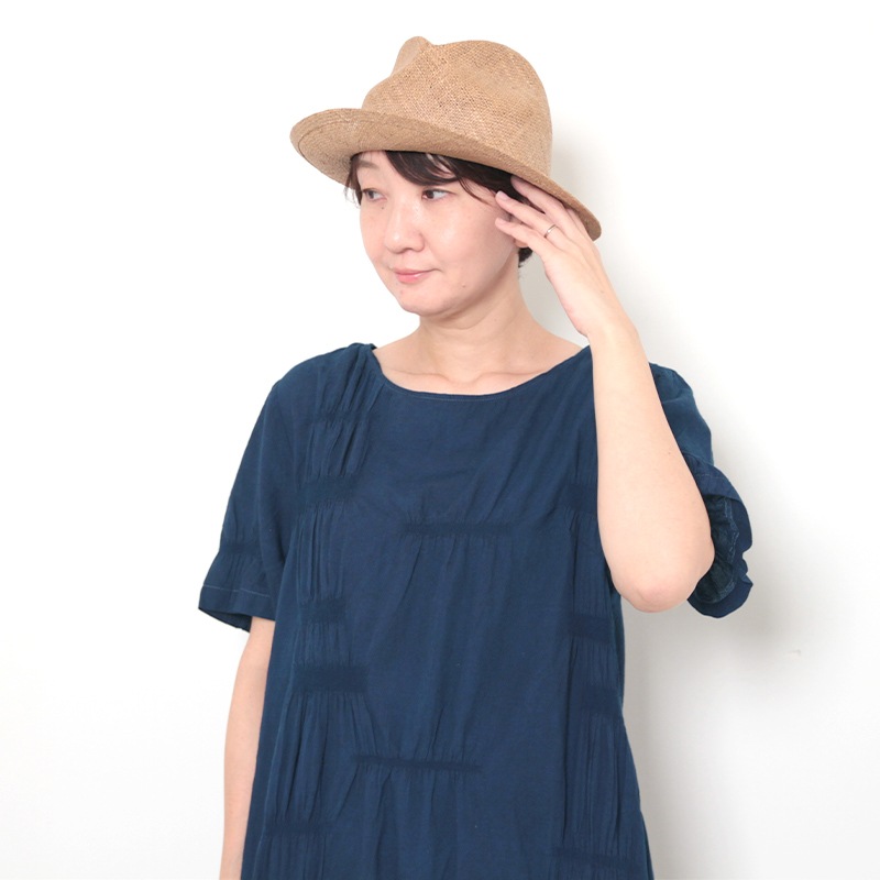 五感 ワンピース [藍染×インディゴ手染め シャーリングワンピース] 綿