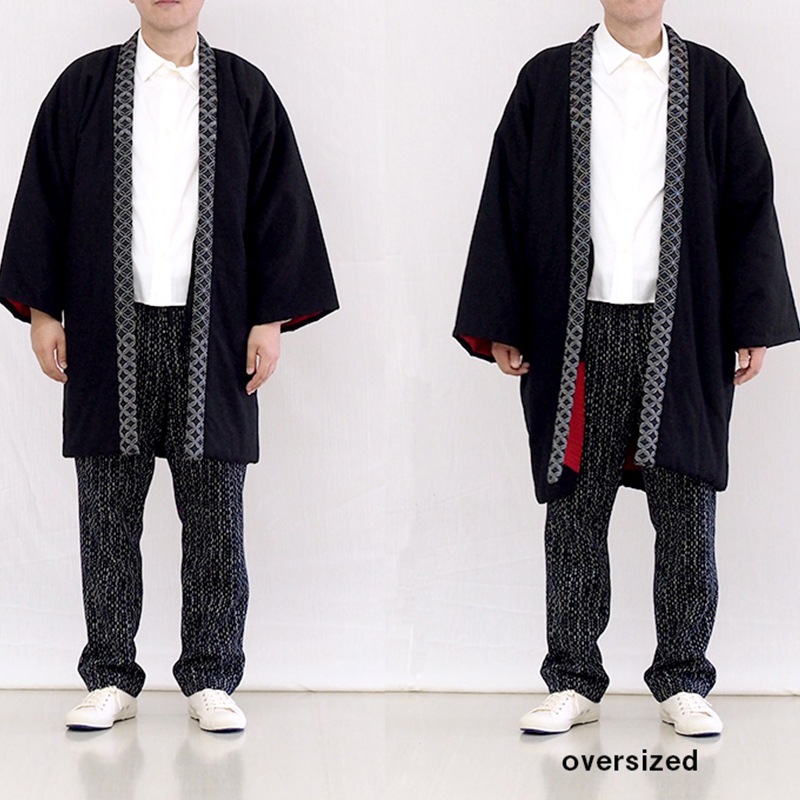 半纏 半纏 [狐火はんてん oversized] ブラック ロング100cm丈 ※リバーシブル