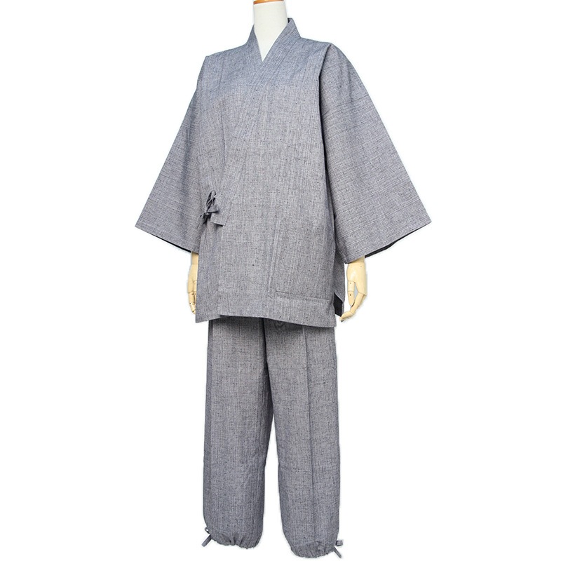 作務衣 手紡ぎ手織り生地 綿100% 先染め オールハンドメイド作務衣