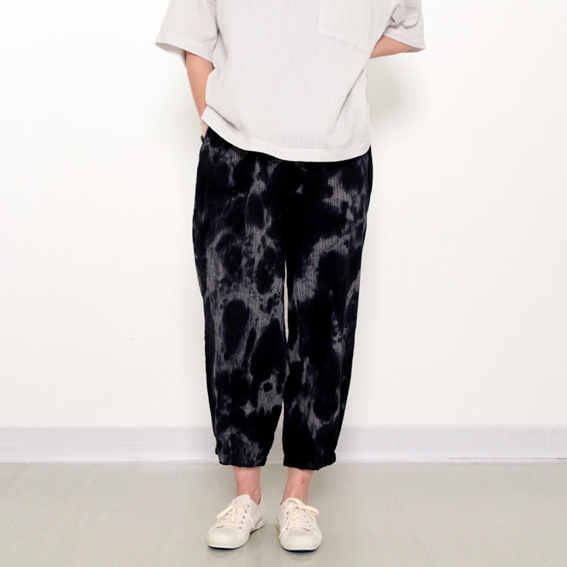 数量限定】パンツ [彩藍 霞草もんぺ] むら染め 紺 綿100% 夏向け
