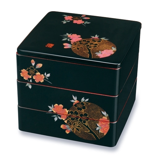 紀州塗り 7寸 三段 重箱 黒内朱 おぼろ月 【 運動会 大型 弁当箱