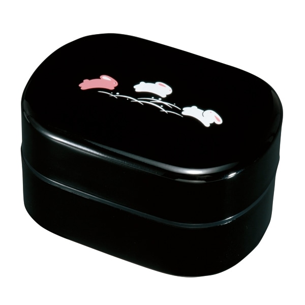 送料無料 紀州塗り 平成二段弁当箱 黒 うさぎ(シール蓋付) 【お弁当箱