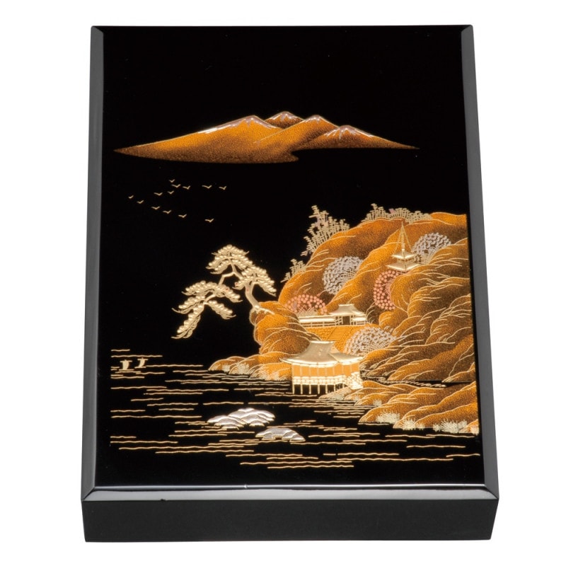 紀州塗り 尺1寸 木製加伏文庫 黒 山水景蒔絵（A4判） | カテゴリ2