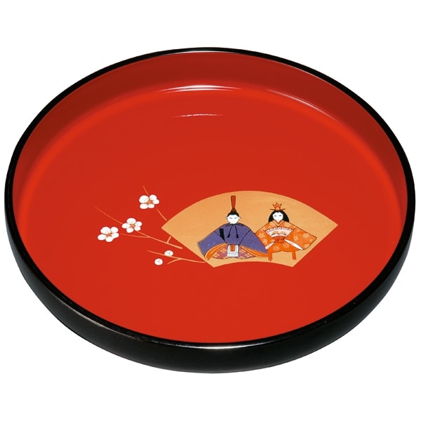 高岡塗 盆 木製漆器 鼓と扇の図 紀州塗り 尺寸 丸盆 朱金蒔絵 扇びな | 盆・膳・トレー,丸盆・半月盆