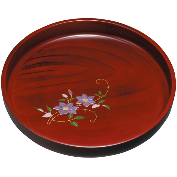 紀州塗り 尺寸 丸盆 黒丹杢盛絵鉄仙 | 盆・膳・トレー,丸盆・半月盆