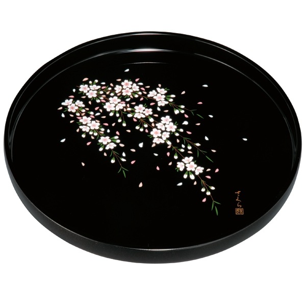 紀州塗り 尺寸 丸盆 黒 さくら桜 | 盆・膳・トレー,丸盆・半月盆