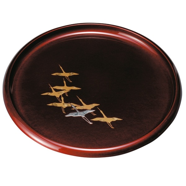 紀州塗り 8寸 丸盆 玉虫 千羽鶴 | 盆・膳・トレー,丸盆・半月盆