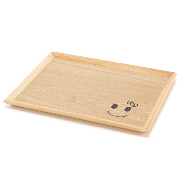 天然木製 トレーちゃん（大） 木目 白木 ニコニコマーク 羽反型