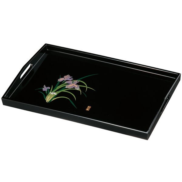 紀州塗り 尺6寸 長手盆 手塗 蒔絵 アヤメ | 盆・膳・トレー,長角盆