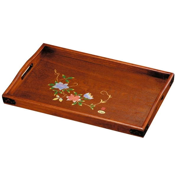 紀州塗り 尺7寸 長手盆 花ごころ 金具付(盛絵) | 盆・膳・トレー,長角