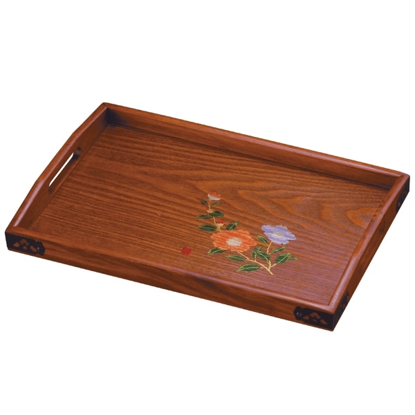 紀州塗り 尺3寸 長手盆 山茶花 金具付(金蒔絵) | 盆・膳・トレー,長角