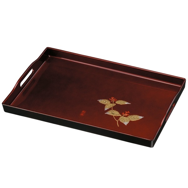 紀州塗り 尺6寸 長手盆 玉虫塗 盛絵 千両 | 盆・膳・トレー,長角盆