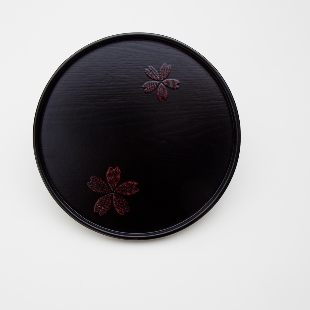 天然木製 8寸 丸盆 桜 曙 漆塗り 24cm | 盆・膳・トレー,丸盆