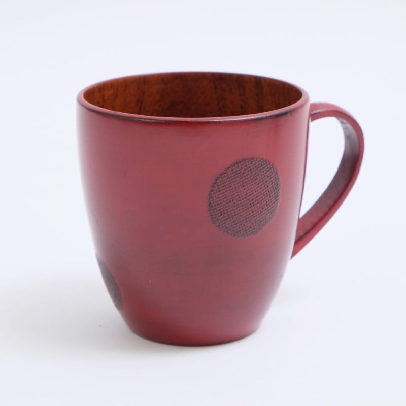 天然木製 Cマグカップ 水玉 根来 漆塗り | カップ・茶器・酒器,カップ