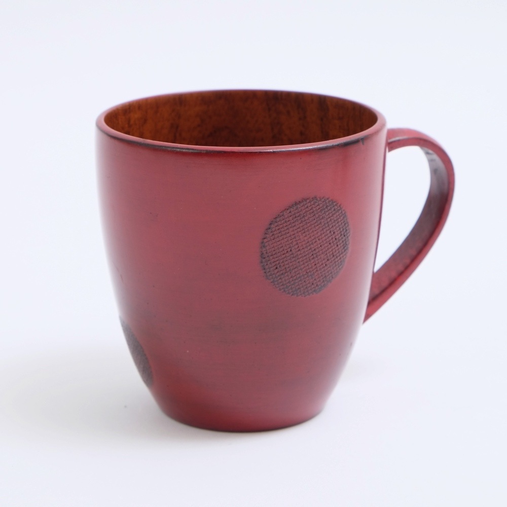 天然木製 Cマグカップ 水玉 根来 漆塗り | カップ・茶器・酒器,カップ