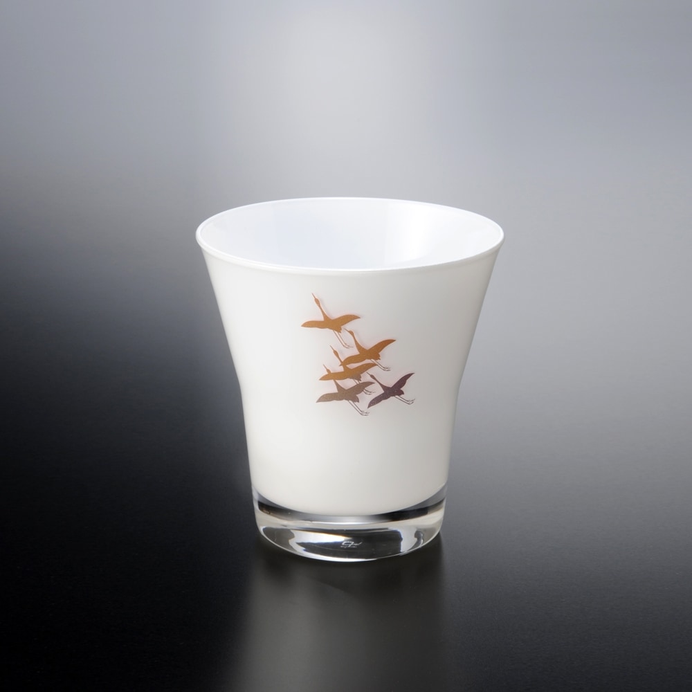 紀州塗り ぬりもん de Verre フリーグラス 蒔絵 千羽鶴 白 | カップ