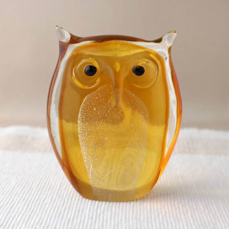 食洗機対応 手づくり ガラスオブジェ ふくろう イエロー QD-187 | 和