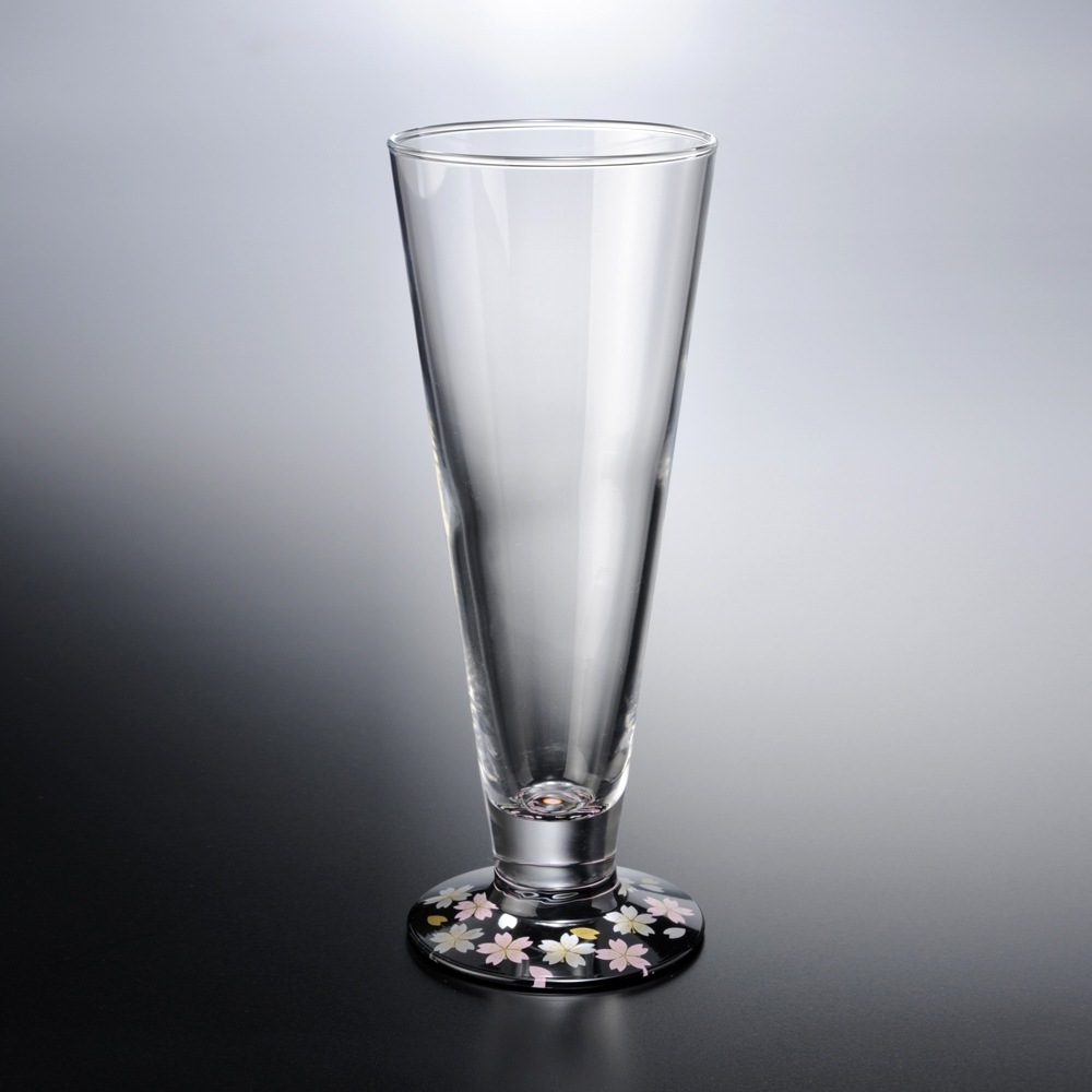 紀州塗り ぬりもん de Verre ピルスナー ビールグラス 蒔絵 桜 黒