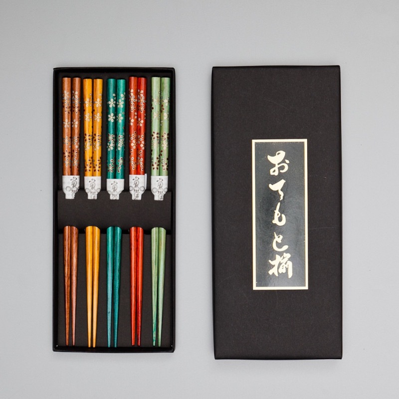 天然木製 箸 5膳セット 彩り花 ギフトBOX入り お箸 おはし | 箸